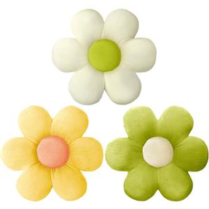 Sratte 3 Pcs Flower Pillows Flower Shaped Throw Pillow Cute Daisy Pillow Seating Cushions for Adults Home Bedroom Sofa Chair Couch Decor(Green, Yellow, White,20")