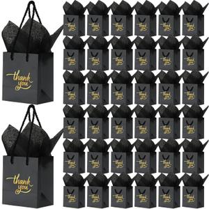 Yeaqee 100 Pack Mini Gift Bags Bulk 4 x 2.75 x 4.5 Inch Small Thank You Paper Bags with Handle and Tissue Paper for Wedding Birthday Baby Shower Business Graduation Party Favors(Black)