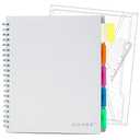 MOWEE 5 Subject Notebook - Spiral Notebook, College Ruled Notebook With Dividers Pocket, Tabs, 11" Ruler, 200 Pages, for Writing Journal, Home & Office, School Supplies, 8.5''x11'' Lily White