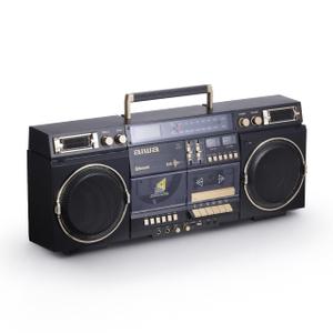 aiwa Retro Boombox BackTrack CD Player with Cassette Recording, Bluetooth 5.0, FM/AM Radio, USB/SD/AUX Inputs, VU Meters, LCD Display, Dual 40W Speakers (Black and Gold)