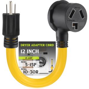 Kanayu 1 FT NEMA 5-15P to 10-30R 15Amp Dryer Adapter Cord NEMA 5-15P Male to 10-30R Female Power Adapter 15 Amp 3 Prong Female Receptacle ONLY for 120V Device EV Power Cord