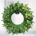 Pre-lit Artificial Christmas Wreath with 60 LED Lights and Timer, Battery Powered - Green 24 Inch