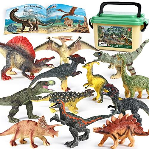 OENUX Dinosaur Toys for Kids 3-5, Realistic Jurassic Dinosaur Figures Playset w/ Educational Booklet, Toddler Plastic Dinasour Including T-Rex, Triceratops, Dino Learning Toy for Boy Girl Age 4-7
