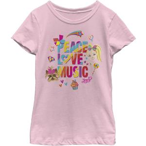 JoJo Siwa Girl's Peace Love Music Sticker Mash T-Shirt (Large, Pink)