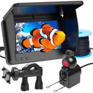 Underwater Fishing Camera with 5" IPS Monitor, 1000TVL, 178 Wide-Angle, IP68 Waterproof, 12 IR Night Vision, 98ft Cable, 8000mAh BatteryFish Finder Video System for Ice, Lake, River & Boat