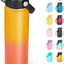 Fijinhom 24oz Insulated Stainless Steel Water Bottle, Wide Mouth Double Wall Vacuum, Silicone Straw, Sweat & Leak Proof, BPA Free Insulated Water Flask for Travel, Keep Cold 24h Hot 12h, Orange