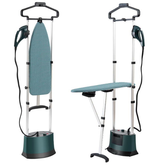 Standing Garment Steamer 1500W Professional Steamer for Clothes 25s Fast Heat-up with 1.6L/54 fl.oz Water Tank, Self-cleaning Function, Foldable Ironing Board, Ironing Gloves (Green)