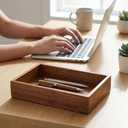 Demigo Acacia Wood Desk Organizer Tray - 9.5x6.7x2 Inch Letter & Stationery Holder for Office, Entryway, Desktop - Natural Wood Catchall for Pens, Mail, Keys