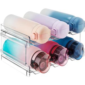 Lifewit Stackable Water Bottle Organizer for Cabinet, Kitchen Pantry Organization and Storage, Plastic Fridge Wine Racks, Tumbler Travel Mug Cup Holder, 2Pack, Hold 6 Bottles