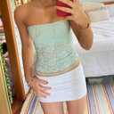 Women Strapless Tube Top Y2k Floral Lace See Through Cami Sleeveless Backless Mesh Vest Tank Bandeau Crop Top (S)