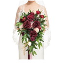 Ling's moment Burgundy Bridal Bouquet Cascading, Marsala Wedding Bouquets for Bride, 13 Inch Bride Bouquets for Wedding Artificial Flowers Bouquets