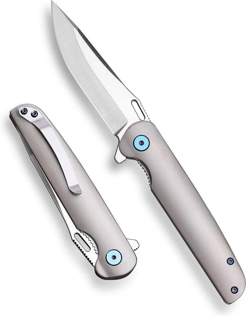 The pocket camping knife,Titanium Alloy Handle 3.2blade Folding Pocket Knife with clip