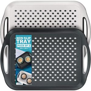 Food Trays for Eating on Couch - 2 Pack - Non Slip Dinner Trays for Eating Set of 2 Non Slip Serving Tray and Food Tray with Handles (Black & White)