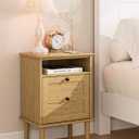 Nightstand, Boho Night Stand with 1 Drawers, Modern Side Accent Table with Open Shelf, Wooden Top Bedside End Table for Bedroom, Living Room, Yellow Oak