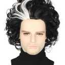Topcosplay Men Wigs Short Curly Black Mixed White Halloween Costume Party Funny Wigs