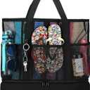Beach Bag with Cooler,Mesh Beach Bags for Women Sandproof for Pool and Swimming Travel Daily with Durable 8 Pocket (Large, Black)