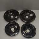 GE Black Stove Drip Pans, 10% Energy Save by Enamel Spraying Prevent Bending and Rust - Include 2 6'' Burner Drip Pans and 2 8'' Drip Bowl