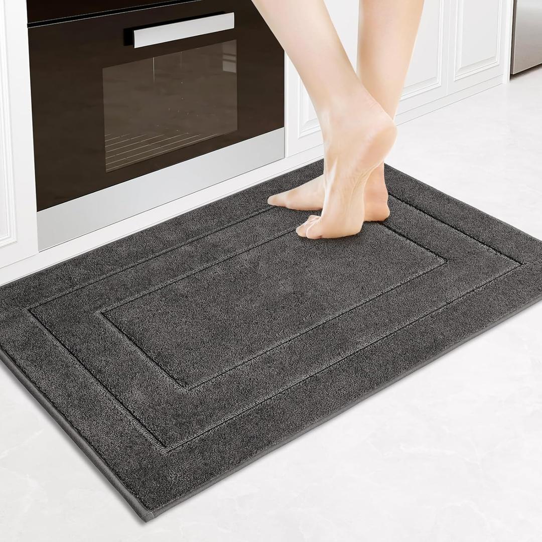 PURRUGS Machine Washable Kitchen Rug 24" x 35.5", Non-Slip/Skid Kitchen Runner Rugs & Floor Mats, Super Absorbent Soft Standing Mats for Kitchen, Sink & Laundry, Grey