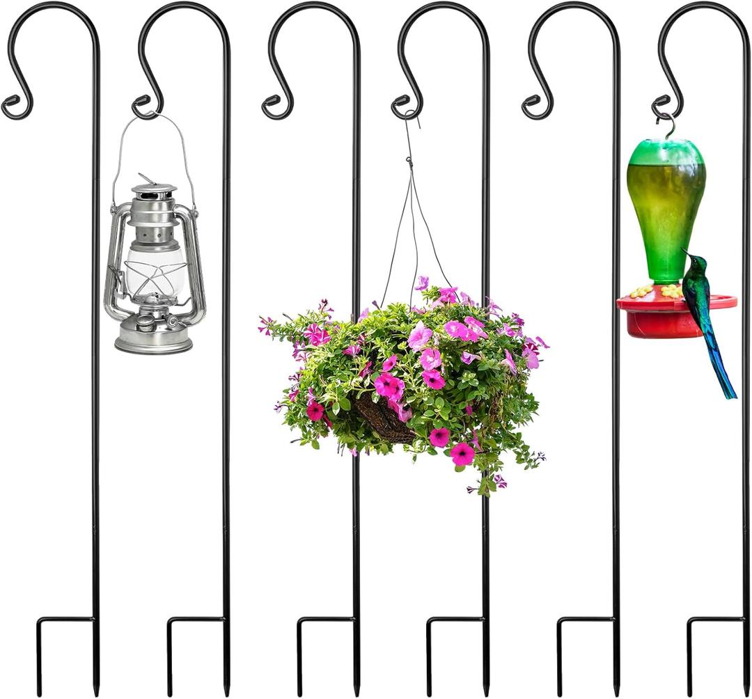 6 Pack Shepherd Hooks for Outdoor 32inch 1/3 Inch Thick Shepherd Metal Curled Garden Hook for Lanterns Hanging Plant Baskets Solar Lights Bird Feeders Wedding Decor, Black