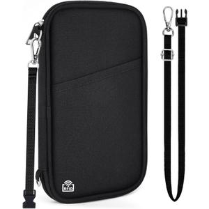 Family Passport Holder for Travel, RFID Blocking Travel Document Organizer with Flexible Carrying Style, Portable Passport Wallet and Essentials for Travel (Black)