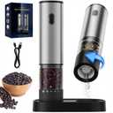 Electric Salt and Pepper Grinder Set, USB Rechargeable Salt and Pepper Shaker with LED Light, Stainless Steel Adjustable Automatic Pepper Mill for Kitchen, Dining