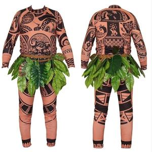 GUEMONG Kids Boy Halloween Long Sleeve T-Shirts Pants Cosplay Suits Christmas Costume With Leaf Skirts, Size130