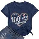 Sfyhnopy 100 Days of School Shirt Women 100 Days of Loving Kindergarten Tshirts Teacher Appreciation Gift Dark Blue XL
