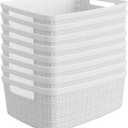 Curver Set of 8 Small 4.5L Jute Decorative Plastic Organization and Storage Baskets - Perfect Bins for Home Office, Closet Shelves, Kitchen Pantry and All Bedroom Essentials, White