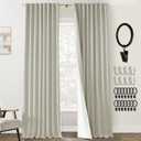 Ceiling Curtains 90 Inches Long,Primitive Curtains for Living Room,Linen Blackout Room Darkening Burlap Farmhouse Rustic Curtain Window Treaments Panels 90 Inches Long for Bedroom,Greige Beige (52"W x 90"L (Pack of 2))