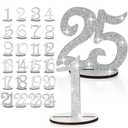Glitter Table Numbers 1-25 Wooden Table Numbers for Wedding Reception Standing Seat Place Cards with Holder Base for Wedding Party Event Catering Receptions Banquets(Sliver)