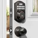 TEEHO TE001K Keyless Entry Door Lock with Handle, Electronic Keypad Deadbolt with 2 Knobs, High-Security Front Door Handle Set for Home & Rental, Smart Auto-Locking, Easy Install, Oil-Rubbed Bronze