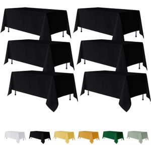 Fitable 6 Pack Black Rectangle Table Clothes - 90 x 132 Inch - Wrinkle and Stain Resistant Fabric Tablecloths, Washable Polyester Table Covers for Wedding, Party, Banquet, Formal Events