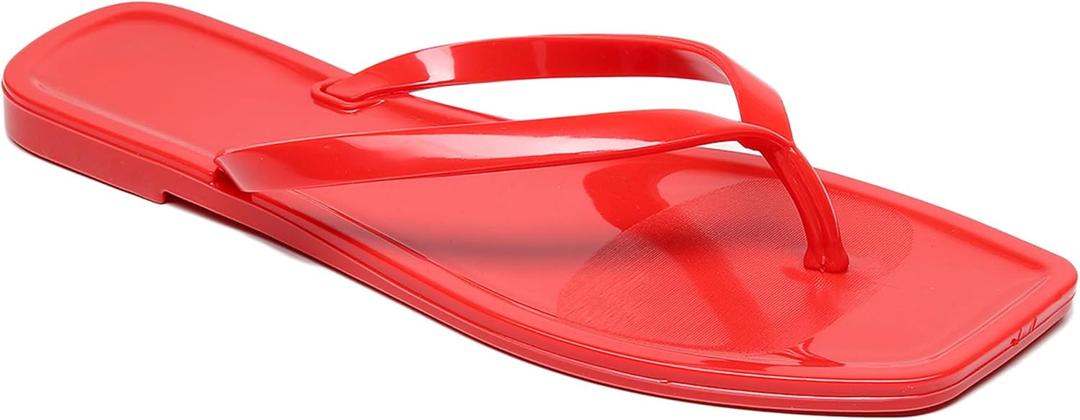 Women Flip Flops Jelly Shoes Thong Sandals Flat Slides Clear Jellies Pool Slippers Bathroom Summer Beach Size 8 Ladies Non Slip Dress Comfortable Quick Drying Soft (Red)