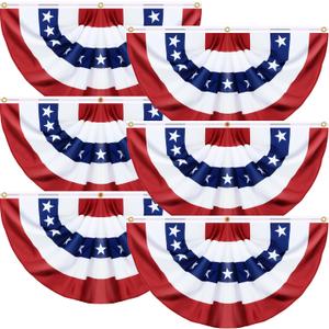 6 Pack 1.5 X 3 FT American Bunting Flag 4th of July Decorations, USA Pleated Fan Flag Memorial Day Patriotic Half Fan Banner 100% Polyester Fourth July Independence Day Outdoor Indoor Decor
