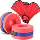 Hungdao Water Aerobics Set for Aquatic Exercise 1 Pair Swimming Glove 2 Pcs Foam Swim Aquatic Cuffs Water Weights Pool Resistance Fitness Equipment for Adults Swimming Training Workouts (Red)