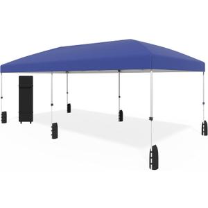 10x20 Pop Up Canopy - Instant Setup Beach Tent with Wheeled Carry Bag, 12 Sandbags & 6 Guy Lines, Portable Sun Shade for Camping, Events, Silver Coated Top, Blue