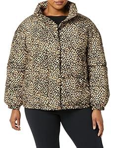 Amazon Essentials Women's Relaxed-Fit Mock-Neck Short Puffer Jacket (Previously Daily Ritual), Black Camel Animal Print, 4X
