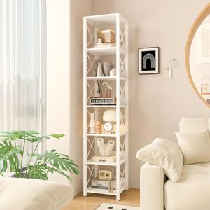 IBUYKE 6-Tier Tall Narrow Bookcase,Wood Corner Shelf Storage Display Rack for Small Spaces,Free Standing Open Bookshelf Square Shelf Tower for Home Office Living Room Bathroom, White