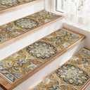 COSY HOMEER-Stair-Treads-for-Wooden-Steps Washable Indoor Stair Treads Non Slip 8" X 30" Soft Stair Carpet Treads Reusable Peel and Stick Stair Runner Rug for Kids, Elders and Pets 15pcs (Brown/Grey)
