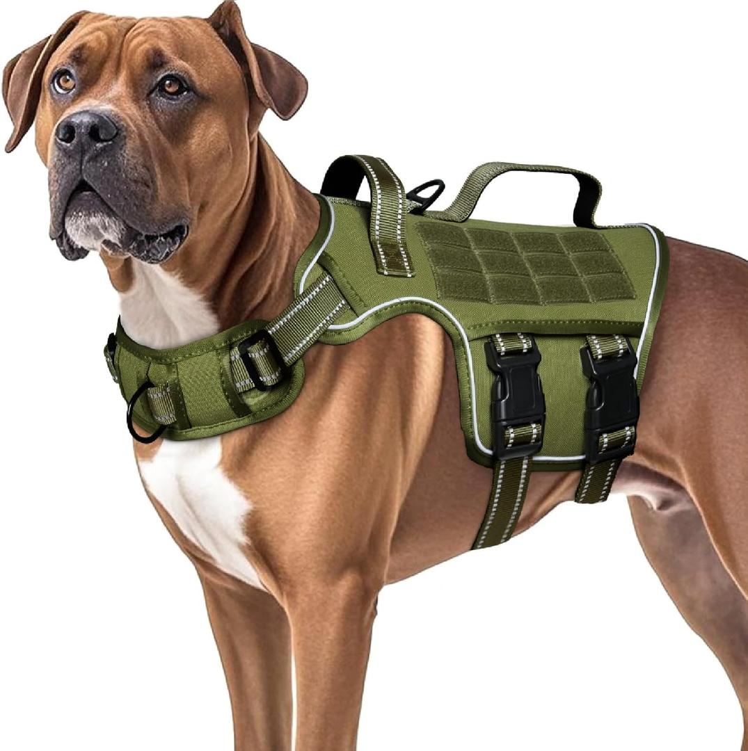 Dog Harness for Large Dogs Heavy Duty, Tactical No Pull Dog Harness with Molle System, Easy On and Off Service Dog Vest, Breathable Padded, Adjustable Reflective Pet Vest for Walking Hiking Training Large