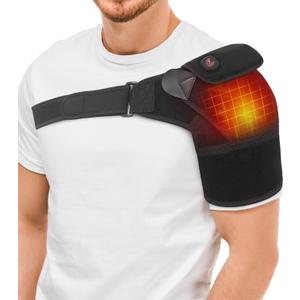 Cordless Shoulder Heating Pad, Heated Shoulder Brace for Rotator Cuff Frozen, 3 Heat Levels, 3000mAh Rechargeable Battery, Shoulder Wrap for Pain Relief Deep Tissue for Men Women (Black)