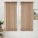 MIULEE Light Brown Short Linen Curtains 45 Inch Length 2 Panels for Kitchen Bedroom Bathroom, Soft Thick Linen Textured Basement Window Drapes Semi Sheer Light Filtering Back Tab Burlap Look Decor