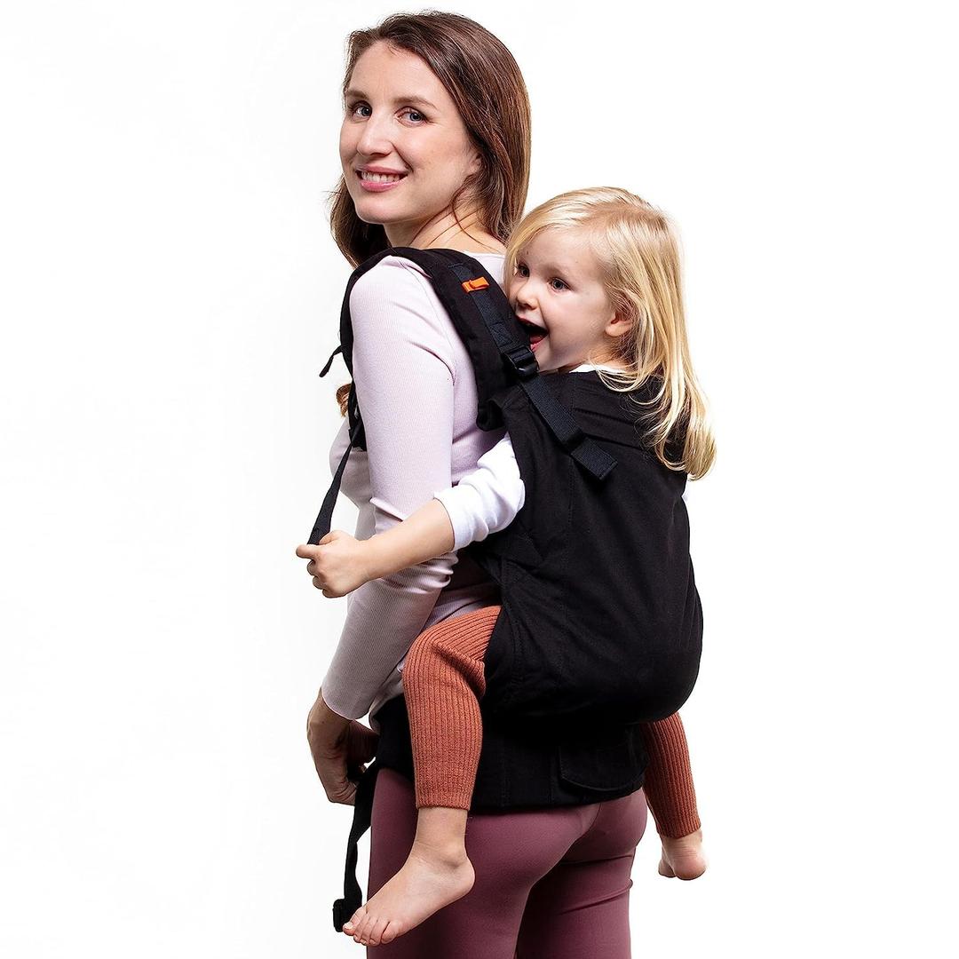 Beco Toddler Carrier (20-60 lbs) with Extra Wide Seat, 100% Cotton - Front-Carry & Backpack Style - Lightweight & Ergonomic Sling Carrier for Children from 18months - Metro Black