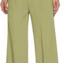 FUNYYZO Wide Leg Pants Women's High Elastic Waisted in The Back Business Work Trousers Long Straight Suit Pants (Green, S)