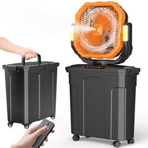 Ausic 20L 12Inch Portable Misting Bucket Fan, 30000mAh Oscillating Outdoor Fans with Water Spray for Patio, Rechargeable Battery Camping Fan with Remote Control, Home/Beach/Travel Essentials (Orange)