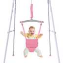 Baby Jumper with Stand, Toddler Swing Set forIndoor/Outdoor Play, Jumper for Baby 6-24 Months,Baby Jumpers and Bouncers with Adjustable Chain,Easy to Assemble & Store(Pink)