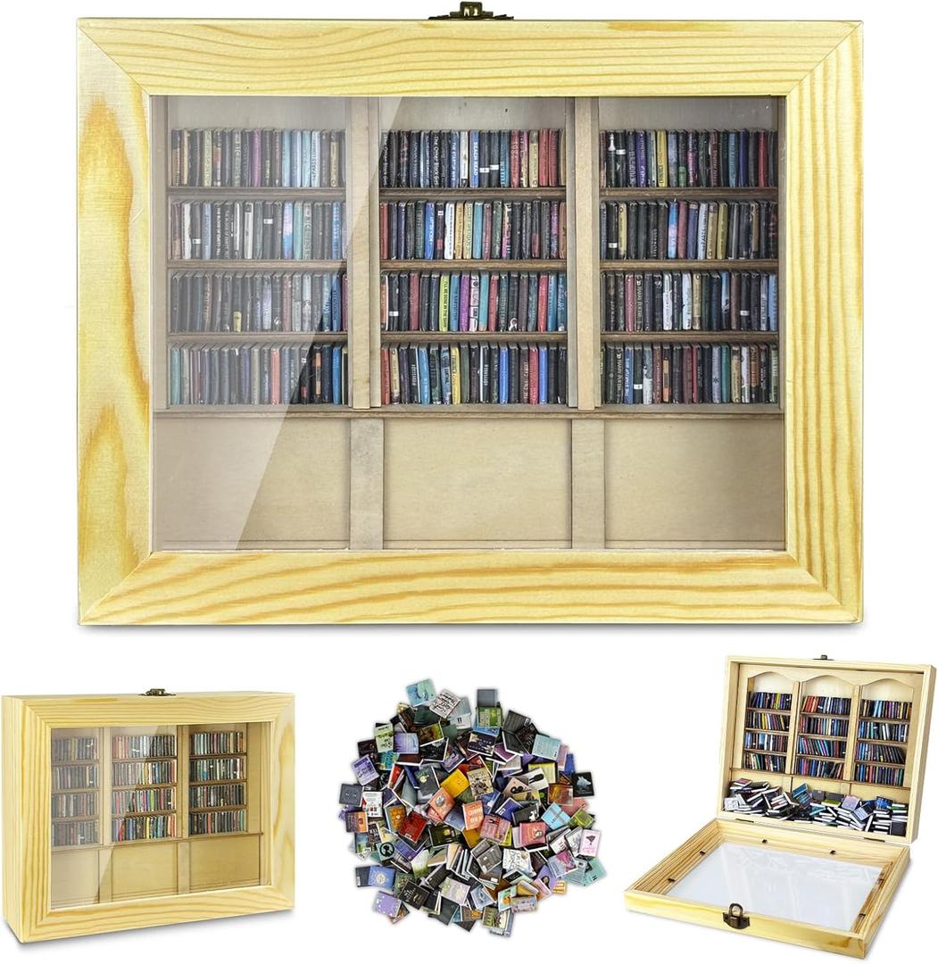Anxiety Bookshelf 300pcs Mini Books Mini Bookshelf Ornament Miniature Bookshelf Decor Shake Bookshelf Miniature Book Library for Book Lovers Home Room Office Decor (NATURAL COLOR)