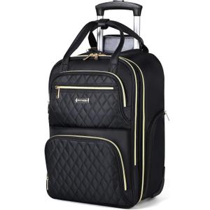 Ponhog Rolling Backpack for Women, 15.6 Inch Travel Laptop Wheeled Backpack, 30L Roller Carry On Backpack or Adults Business College Work Overnight, Stylish Personal Item, Black
