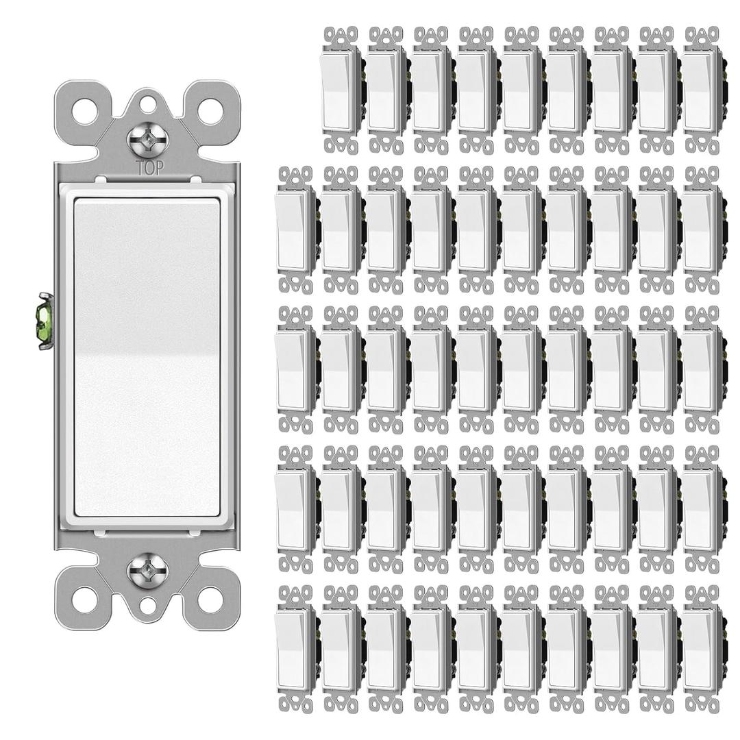 CML Matte White Decorator Wall Light Switch, Single Pole Rocker Paddle Switch, 15A 120/277V,  UL Listed