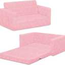 Serta Perfect Sleeper Extra Wide Convertible Sofa to Lounger - Comfy 2-in-1 Flip Open Couch/Sleeper for Kids, Pink